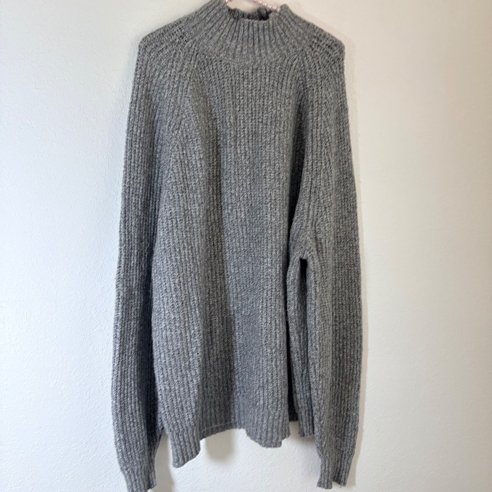 Abercrombie & Fitch Sweater XXL Grey Excellent Oversized Mock Neck Ribbed Knit